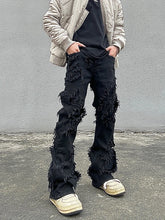 Threebooy Destroyed Erosion Jeans Men's Ins Fashion Brand ro Pants High Street vibe Broken Straight Barrel Micro Flared Pants